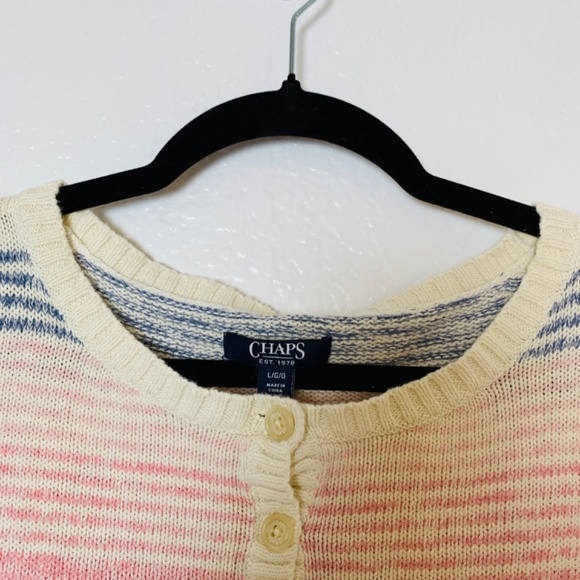 Chaps Knit Sweater Large Stripes Preppy Linen Cotton Blend Jumper - Picture 2 of 13